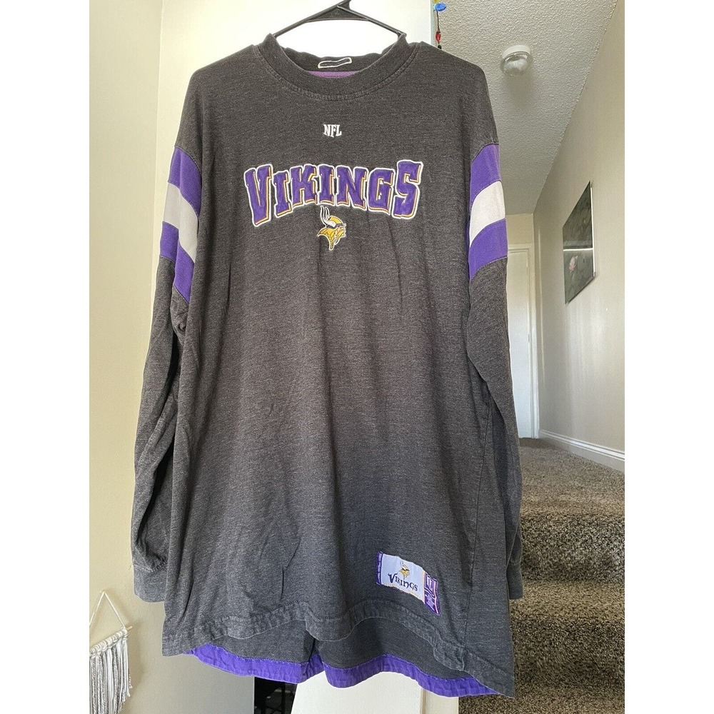 NFL Team Apparel Men’s XL Minnesota Vikings Sweatshirt Gray Crewneck Arm Stripes